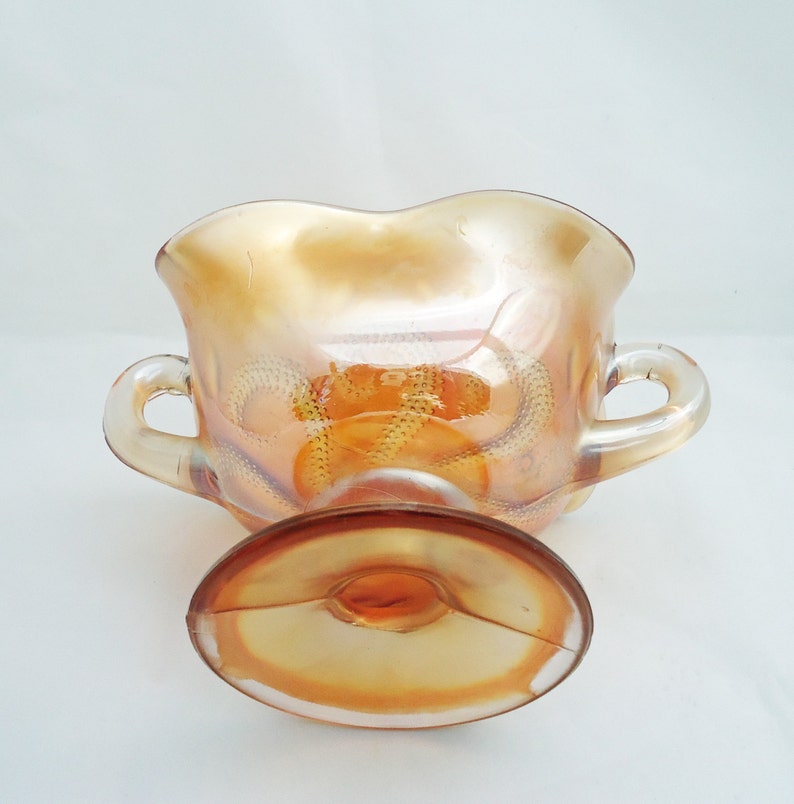 Vintage Dugan Glass Co. Carnival Glass Bowl, Orange Carnival Glass, 1910s Vintage Bowl, Vintage Carnival Glass Bowl/Dish image 4