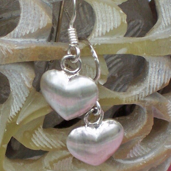 Vintage Sterling Silver Heart Earrings, Vintage Jewelry, Heart Earrings, Sterling Silver Earrings