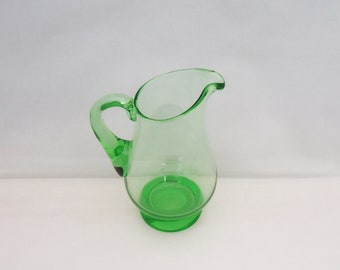 Green Glass Small Pitcher, Vintage Green Glass Small Jug