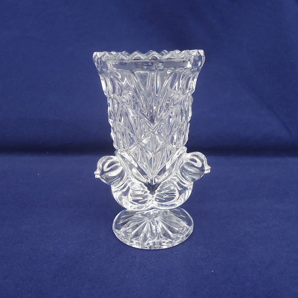 Vintage Hofbauer Byrdes Miniature Footed Vase, German Clear Crystal Byrdes Collection Vase