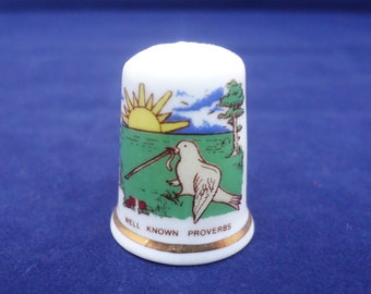 Fenton China Thimble, Fenton &quot;Well Known Proverbs&quot; Thimble  &quot;The early bird catches the worm&quot;