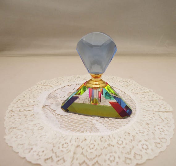 Vintage Iridescent Crystal Perfume Bottle: Rainbow Glass Scent Applicator View 4