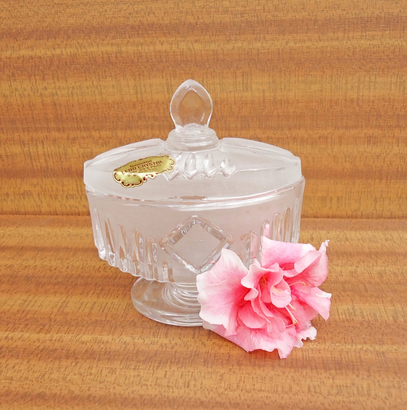 Vintage Lead Crystal Footed Trinket Box Satin Crystal Jewelry Etsy