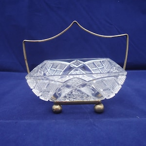 Vintage Candy Dish on Silver Plated Stand, Cut Crystal Candy Dish