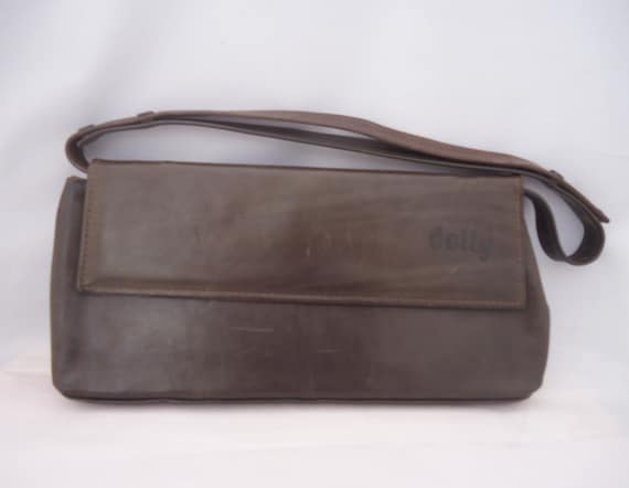 Vintage Brown Leather Clutch Handbag, Made in Czechoslovakia