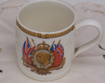 Vintage Myott Silverjubileumsmugg från George V och Queen Mary, Vintage keramikmugg, säljare i Storbritannien