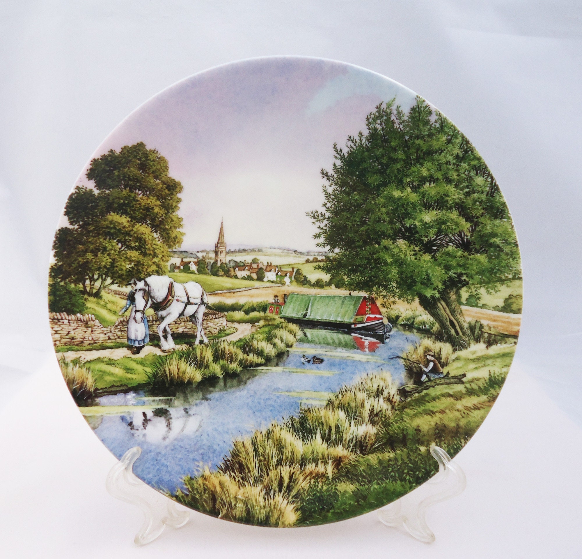 Royal Worcester Collectors Plate ALONG THE TOWPATH From ROMANCE OF THE WATERWAYS 
