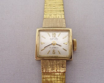 Corvette Lady's Watch, Hand Winding Mechanical Swiss Watch, 17 jewels Corvette Watch, Vintage Corvette Watch