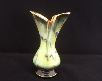 West German Ceramic Vase, German Drip Glaze Vase, Double Flute Vase