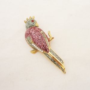 Parrot Enamel Brooch, Rhinestone Parrot Pin, Bird Brooch, UK Seller
