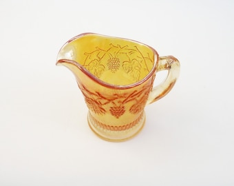 Vintage  Carnival Glass Creamer, Marigold Lustre Vine Grape Small Pitcher, Carnival Glass, UK Seller