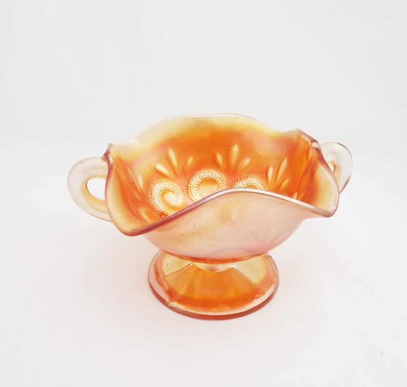 Vintage Dugan Glass Co. Carnival Glass Bowl, Orange Carnival Glass, 1910s Vintage Bowl, Vintage Carnival Glass Bowl/Dish image 2