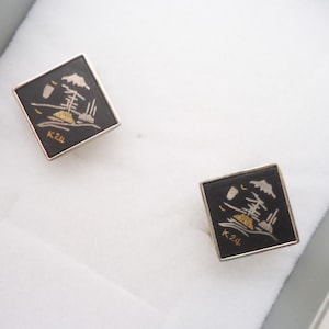 Damascene Kyoto Earrings, 24K Gold Inlay Japanese Damascene Earrings, 1950s Clip on Earrings