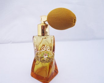 Amber Glass Atomizer, Czech Glass Atomizer, Handpainted Perfume Bottle with Atomizer