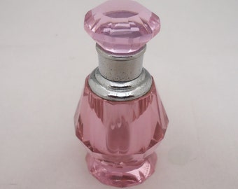 Bottiglia di profumo in cristallo rosa vintage, bottiglia di cristallo rosa