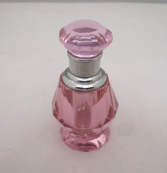 Vintage Pink Crystal Perfume Bottle: 8cm Glass Decor