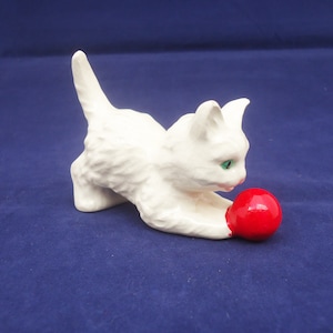 Goebel Kitten Figurine with Red Ball, Goebel White Cat Figurine, Goebel Kitten Figurine
