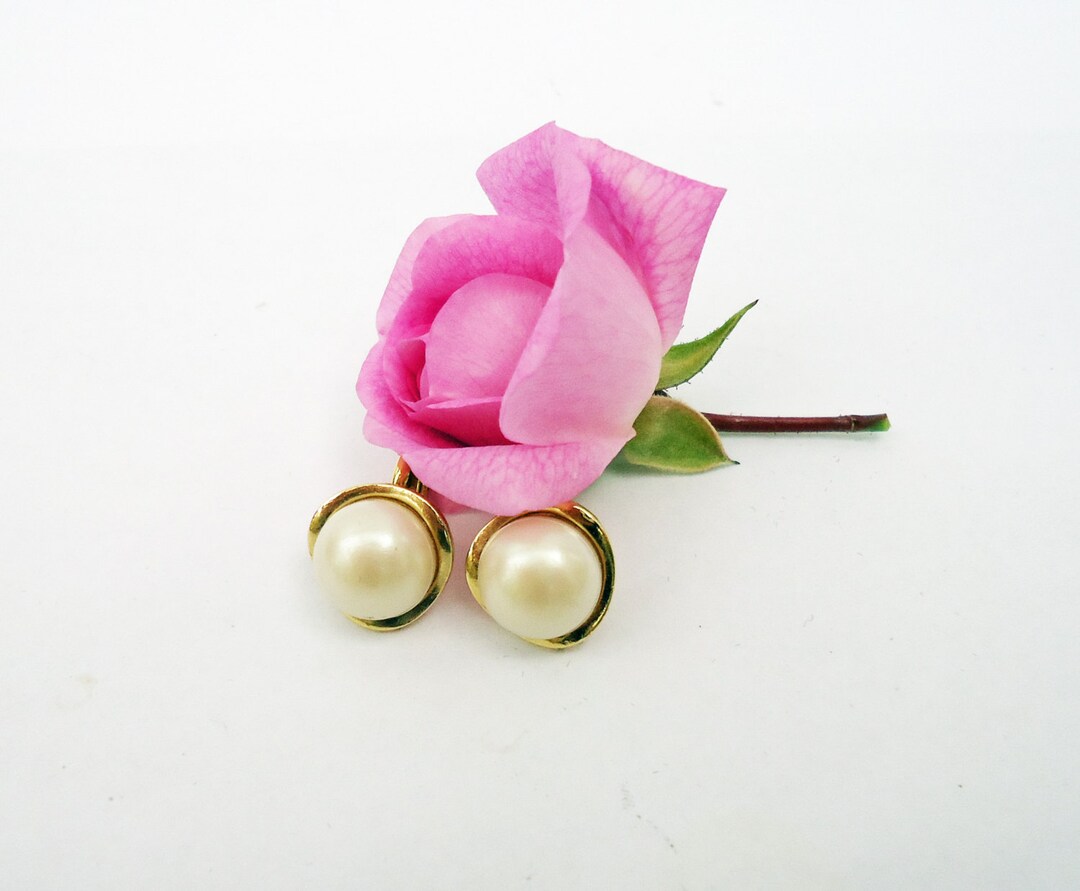 Vintage White Faux Pearl Clip Earrings in a Gold Plated Setting Etsy UK