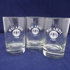 Bacardi Glasses, Set of 3 Bacardi rum Glasses, Vintage Bacardi Glasses