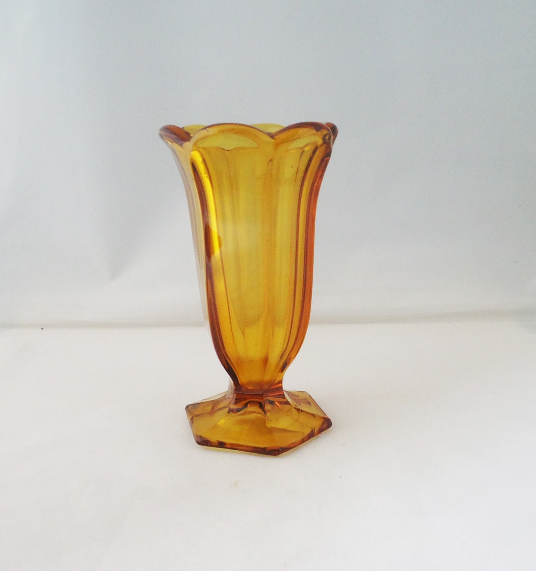 Vintage Amber Glass Vase, Art Deco Amber Glass Vase, Trumpet Vase Etsy