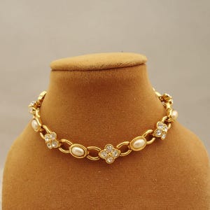Vintage Joan Rivers Faux Pearl & Rhinestone Link Bracelet
