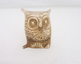 Brass Owl Figurine, Vintage Solid Brass Owl Figurine