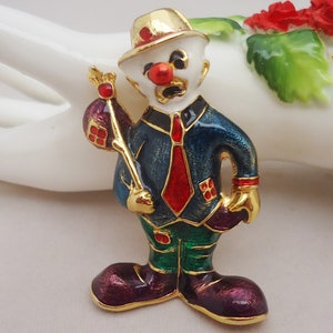 Vintage Clown Brooch, Enamel Clown Pin