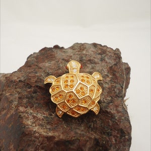 Vintage Gold Tone Turtle Brooch with Rhinestones