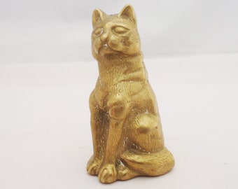 Vintage Brass Cat Figurine, Brass Sitting Cat Figurine