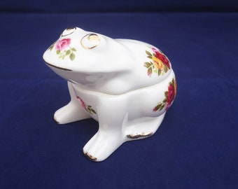 Vintage "Cottage Rose" Fine Bone China Frog Trinket Box, Rose Decoration Frog Lidded Trinket Box