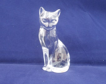 Crystal Lenox Cat Figurine, Cat Paper Weight, Lenox Sitting Cat Figurine