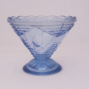 Vintage Pressed Blue Glass Ice Cream Cup, Sherbet Cup, Candy Dish, 1950s