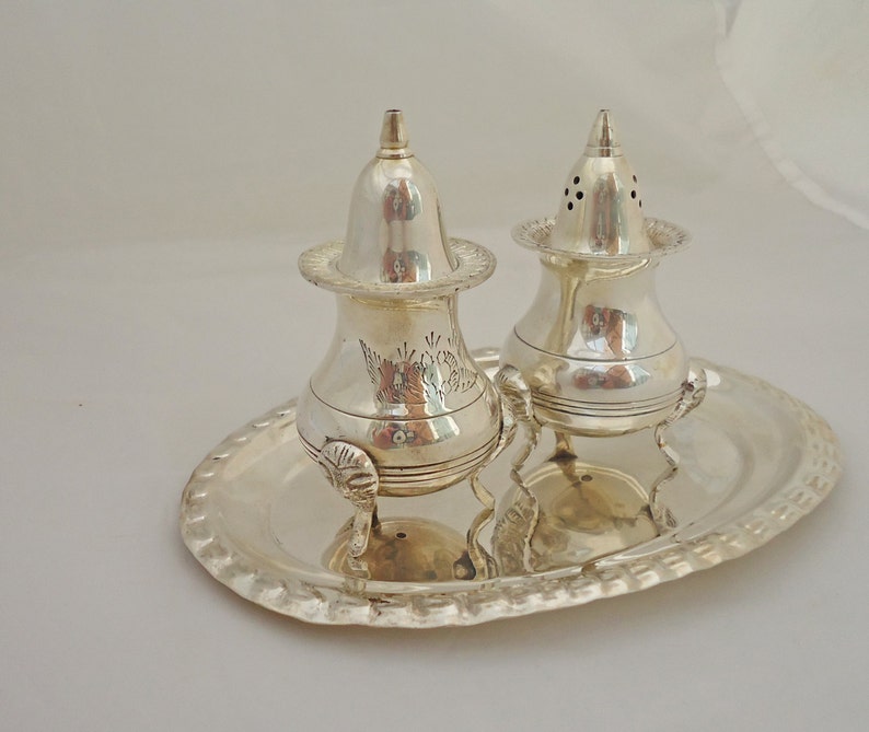 SilverPlated EPNS Salt and Pepper Shakers with Tray and Etsy