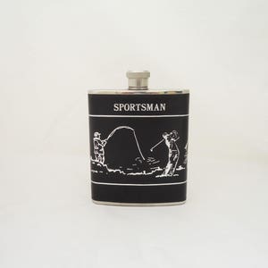 Vintage Leather Hip Flask,  Vintage 80s, Black Genuine Leather, Stainless Steel Hip Flask, Sportsman Flask
