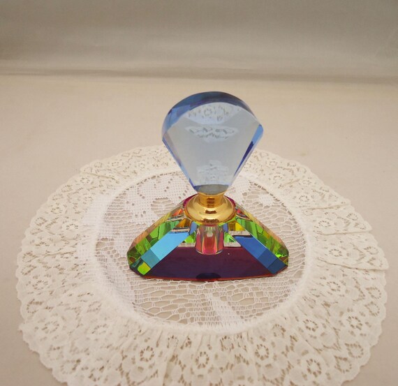 Vintage Iridescent Crystal Perfume Bottle: Rainbow Glass Scent Applicator View 6