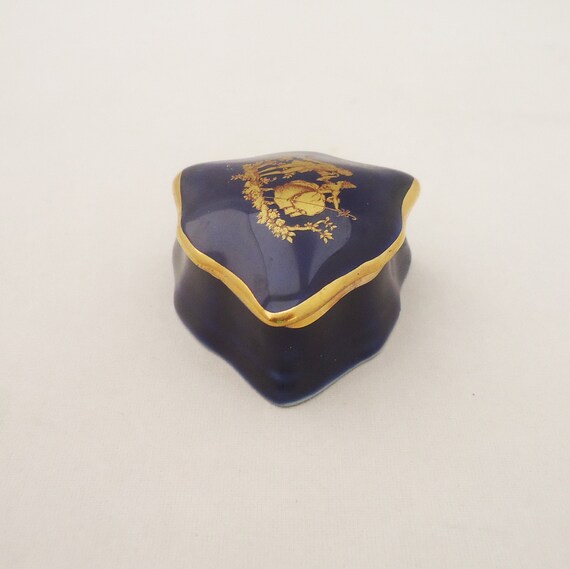 Limoges La Reine Trinket Box, Limoges Cobalt Blue… - image 3