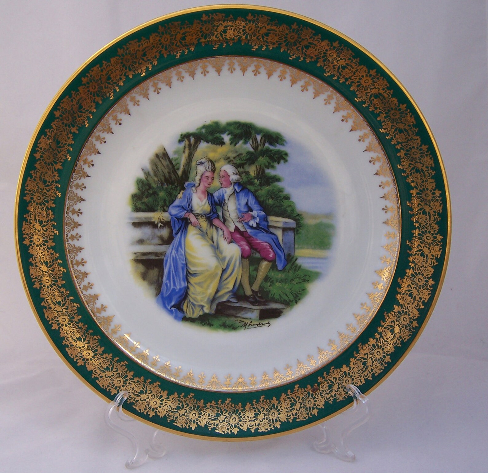 Vintage French Limoges Green and Gold Romance Plate Vintage Etsy