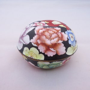 Vintage Cloisonne Enamel Trinket Box: Floral Design, Round Box