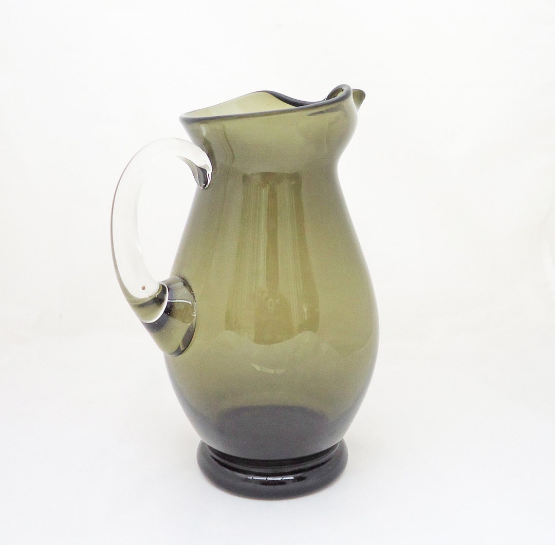Smoky Glass Pitcher, Glass Jug With an Ice Lips, Vintage Smoky Glass Jug, UK Seller Etsy UK