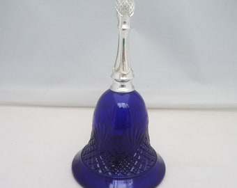 Vintage Empty Avon Cobalt Blue Glass Bell Perfume Bottle with a Silver Plastic Handle Lid