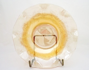 Vintage Jeannette Floragold Iridescent Marigold Carnival Glass Ruffled Berry Bowl, 1950s