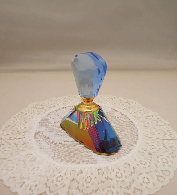 Vintage Iridescent Crystal Perfume Bottle: Rainbow Glass Scent Applicator View 5