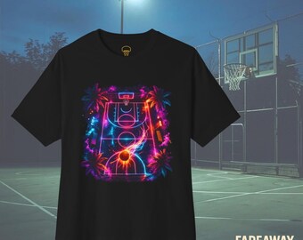Neon Court Aerial Shirt, Retro Top View Basketball Vaporwave Court Tee