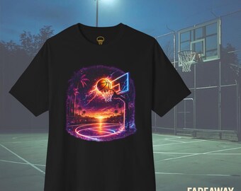 Electric Dunk Basketball Shirt, Neon Basketball Hoop Vaporwave Streetball Tee