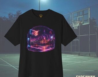 Neon City Basketball Shirt, Night Court Skyline Vaporwave Basketball Tee