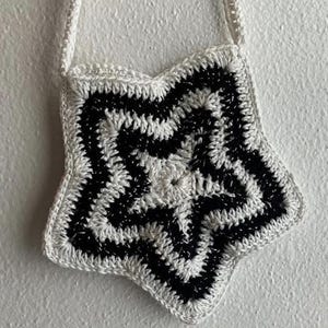 Crochet Star Bag | Black & White Midi Shoulder Bag | Alt Goth Accessory