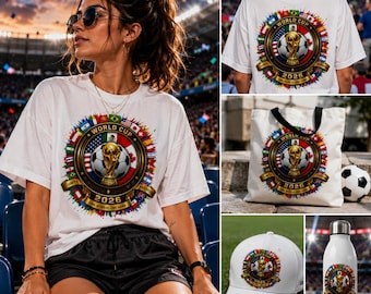 Fussball WM 2026, Fussball Trikot Trophäe Abzeichen Clipart, Fussball Logo, Internationaler Flaggen Spieltag Trendy Shirt Geschenke, USA Kanada Mexiko Fan