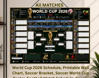Fußball-WM 2026 Spielplan Wandkarte druckbare PDF-Datei, Fußball-Trikot Halterung Poster, Spielplan Spiel-Tracker, Spielpläne, populäre Sport Druck