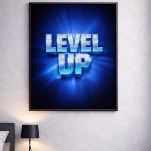 Blue Gamer Wall Art for Teen Boys | LEVEL UP Bedroom Poster | Gaming Setup Decor | Printable Digital Download