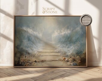 Lienzo "La separación del Mar Rojo", arte mural espiritual, decoración cristiana neutra para el hogar, obra de arte religiosa, Éxodo 14, impreso y enviado.